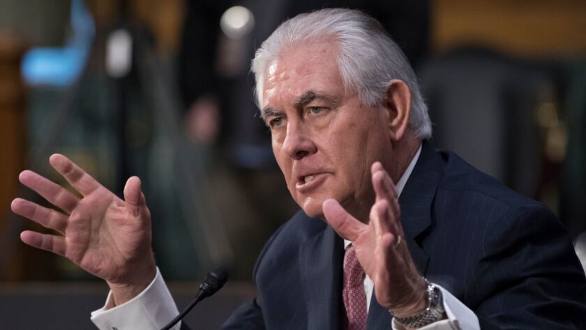 Rex Tillerson testifies on Capitol Hill at his confirmation hearing for secretary of state.