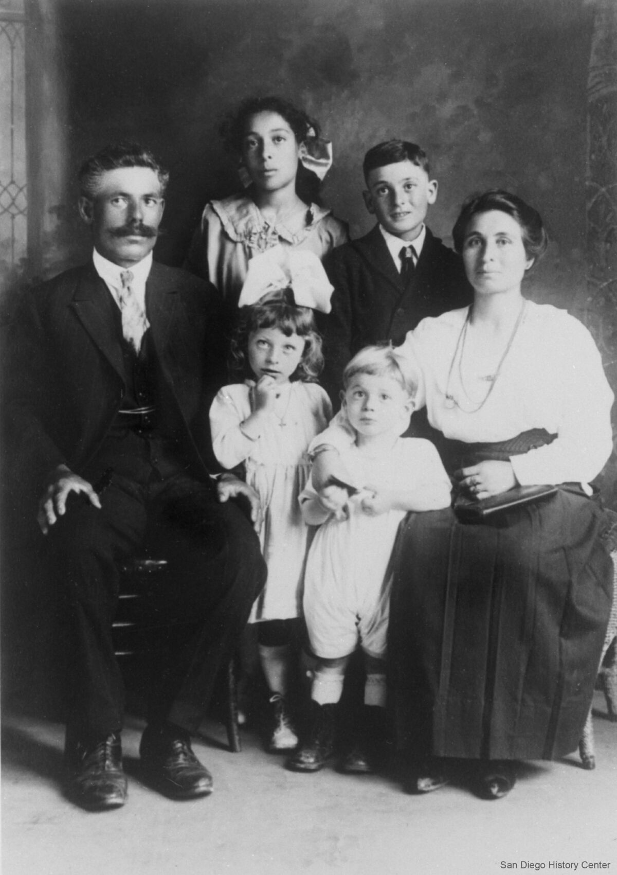 The Asaro family, 1922: Andrea, Caterina (Katie), Ignacio, Anne, Vito, and Maria Giacalone Asaro — -- San Diego History Center