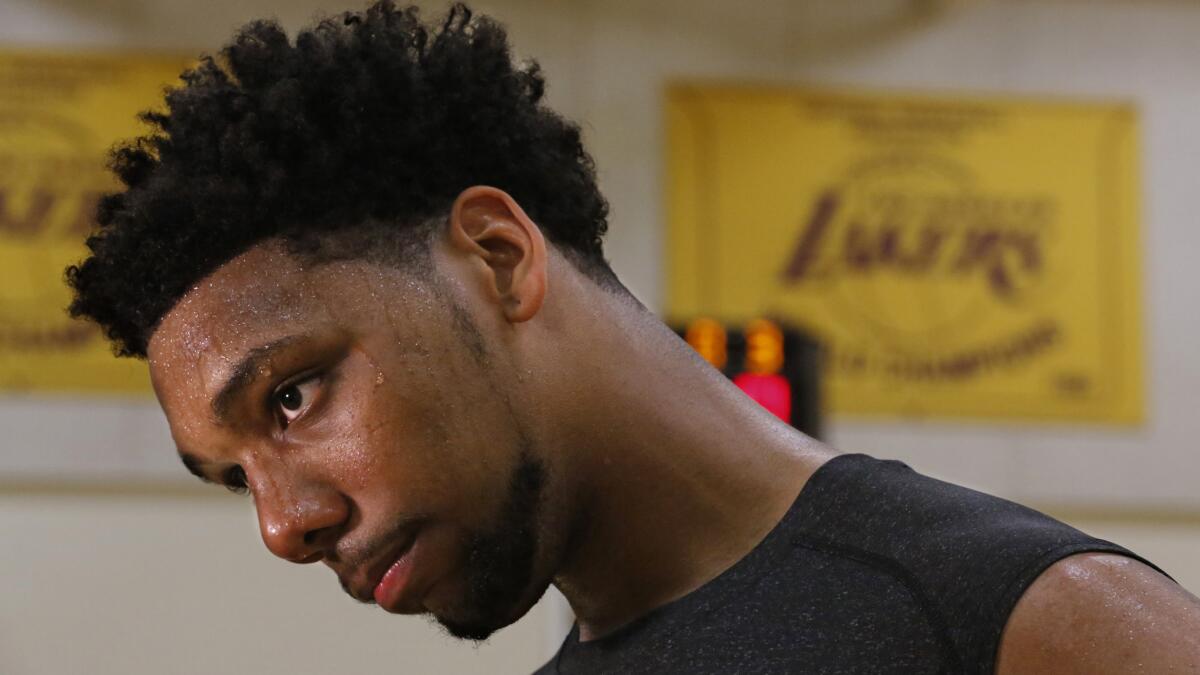 Duke star Jahlil Okafor works out with the Los Angeles Lakers at their practice facility in El Segundo on June 9.