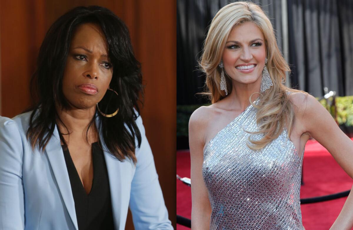 Veteran NFL sideline reporter Pam Oliver, left, will be replaced by Erin Andrews on Fox's No. 1 NFL broadcast team this season.