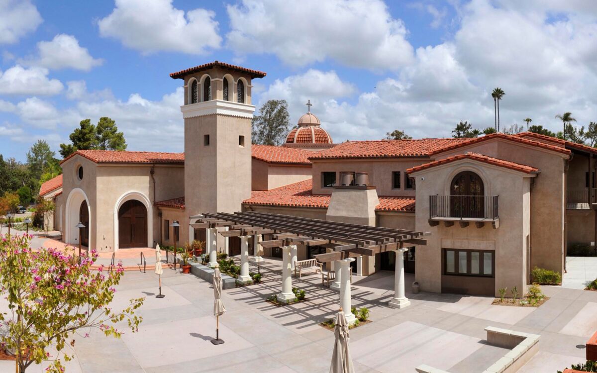 The patio at the Village Church, which is located at 6225 Paseo Delicias, Rancho Santa Fe, 92067.