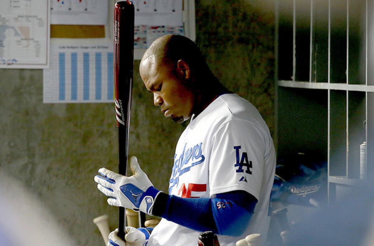 Dodgers left fielder Carl Crawford prepares to go to bat against the Cubs during a game last week at Dodger Stadium.