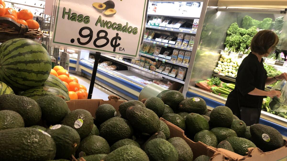 Avocados on display at a grocery store in San Francisco. The CEO of Mission Produce said the U.S. avocado supply could be depleted in three weeks if Donald Trump follows through on his threat to shut down the border with Mexico.