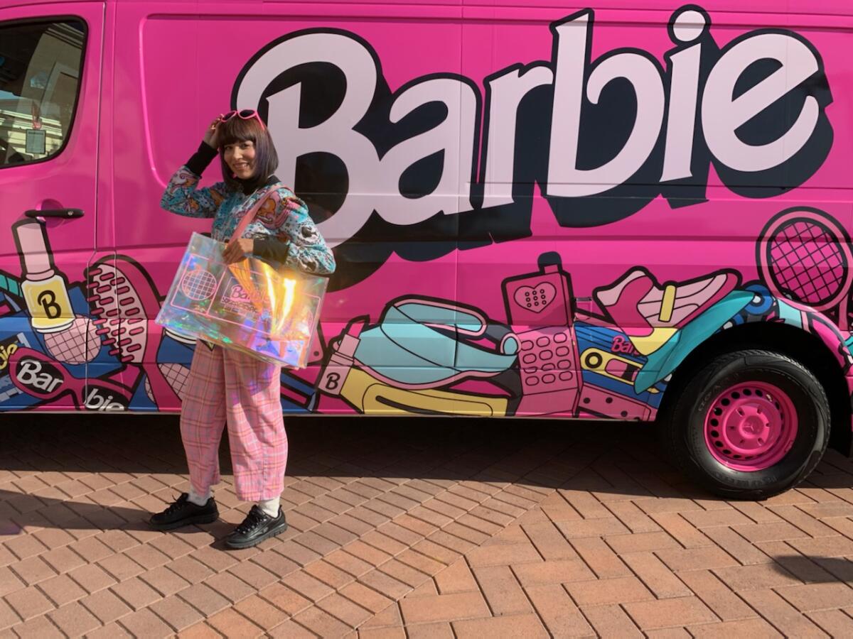 J-pop singer Stephanie Yanez wore her Barbie-print jacket on her visit to the Irvine Spectrum on Nov. 16 for Barbie's "Totally Throwback Tour."