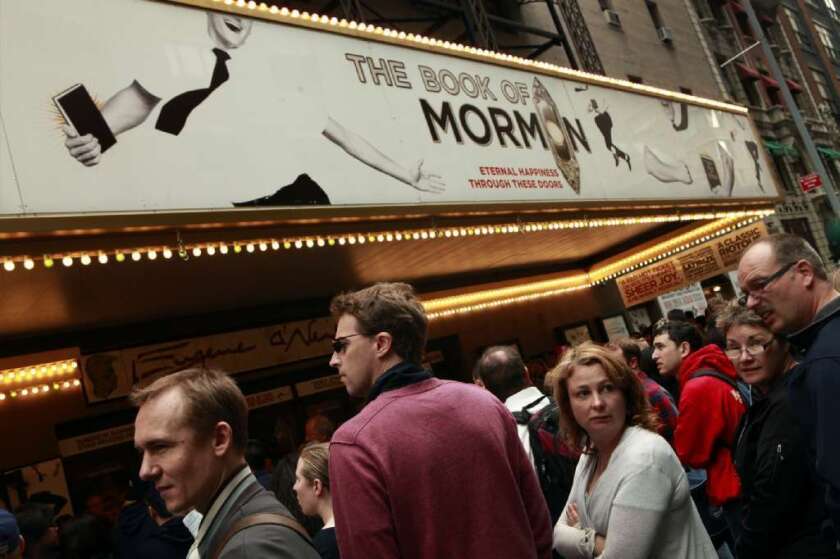 Audiences line up for "The Book of Mormon" at the Eugene O'Neill Theatre in New York in 2011.
