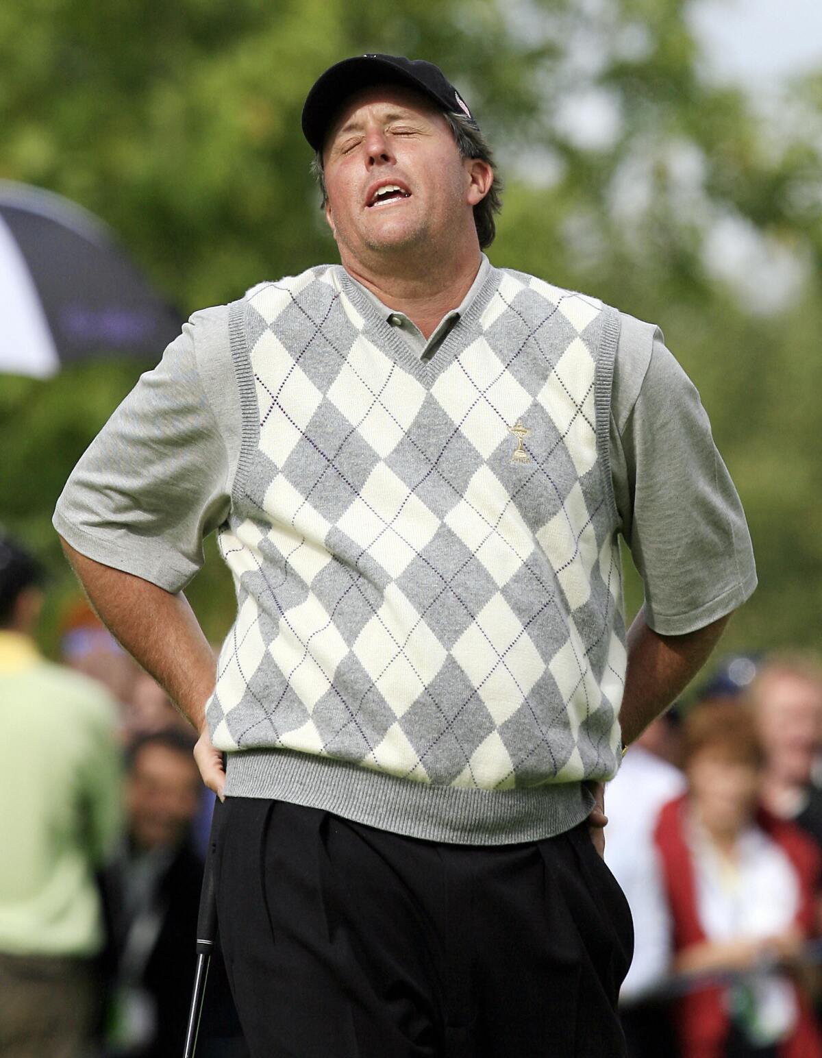 A heavier Phil Mickelson reacts during the 2006 Ryder Cup in Straffan, Ireland. 