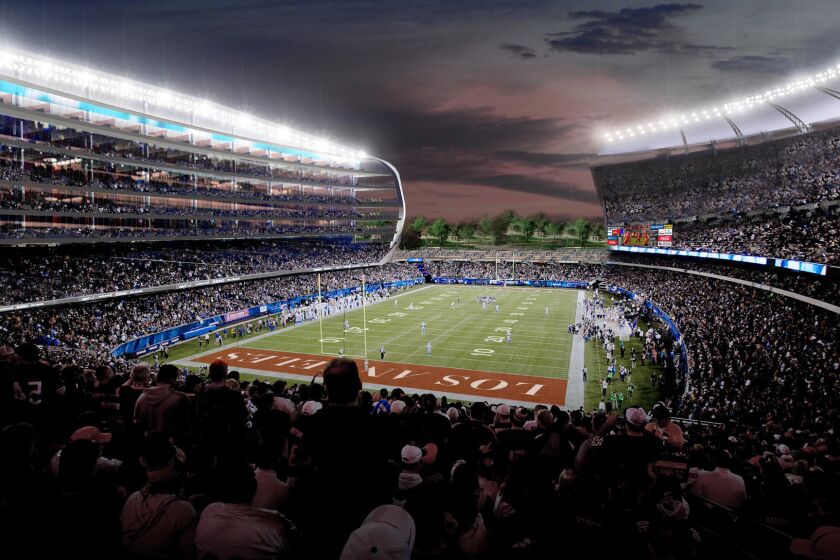 An artist's rendering of a proposed $1.7-billion NFL stadium in Carson.