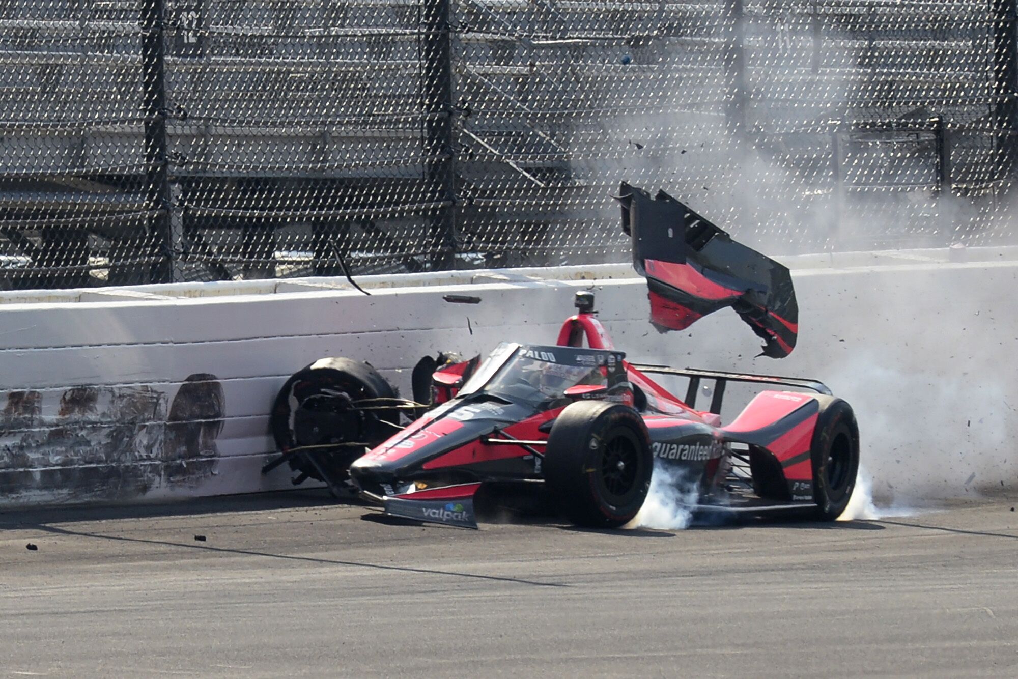 Alex Palou crashes during the 2020 Indianapolis 500.