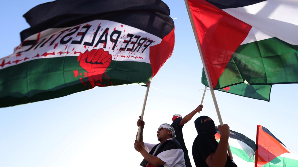 Thousands of pro-Palestinian demonstrators gather at Israeli Consulate in West L.A.