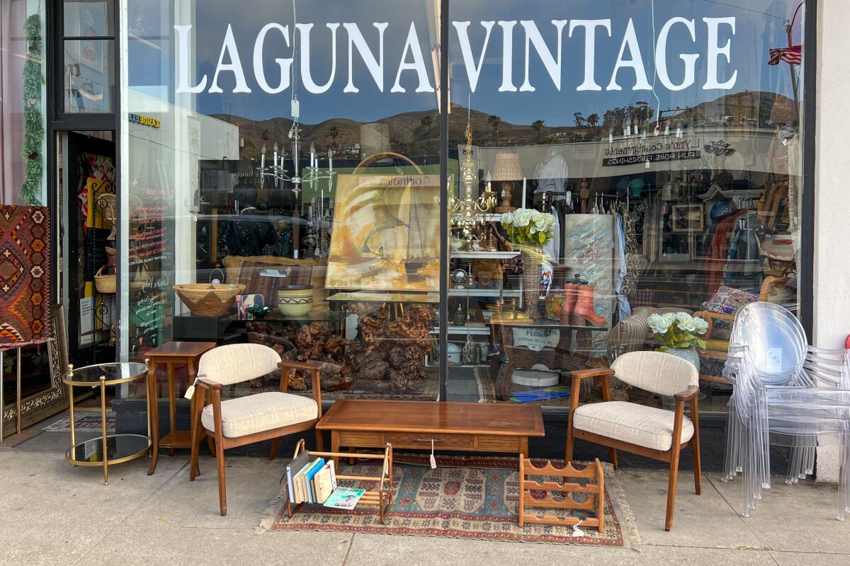 Furniture on display outside the Laguna Vintage store