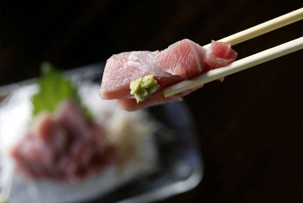 Fatty tunu with wasabi at Kiriko sushi bar.