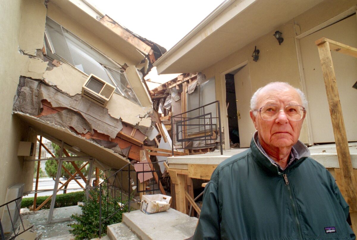 After the 1994 Northridge earthquake, Kenneth Shaffer, shown at one of his Sherman Oaks buildings, says he lost nearly a quarter of the units he had accumulated over a lifetime of investment. (Ken Lubas / Los Angeles Times)