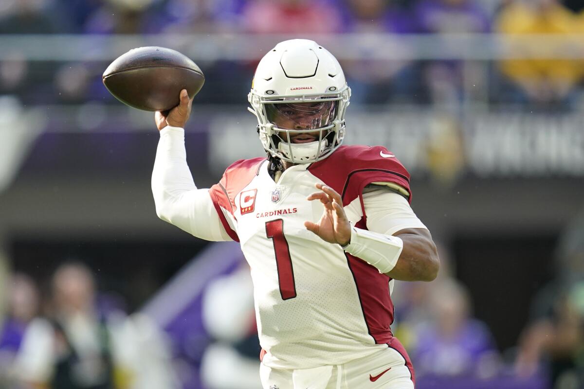 Arizona Cardinals quarterback Kyler Murray passes against the Minnesota Vikings on Sunday.