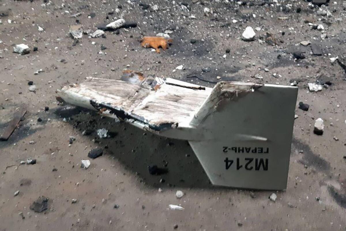 FILE - This undated photograph released by the Ukrainian military's Strategic Communications Directorate shows the wreckage of what Kyiv has described as an Iranian Shahed drone downed near Kupiansk, Ukraine. The U.S. is imposing sanctions on firms and entities accused of being involved in the transfer of Iranian drones to Russia for use in Vladimir Putin’s ongoing invasion of Ukraine. (Ukrainian military's Strategic Communications Directorate via AP, File)