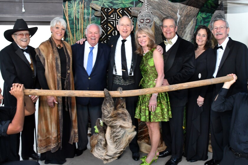 Duane Pillsbury and Joan Embery, Denny Sanford (honorary chair), Ernest Rady (honorary chair), Sue and John Major (event chairs), Barbara and Doug Myers (he’s SDZG president/CEO)