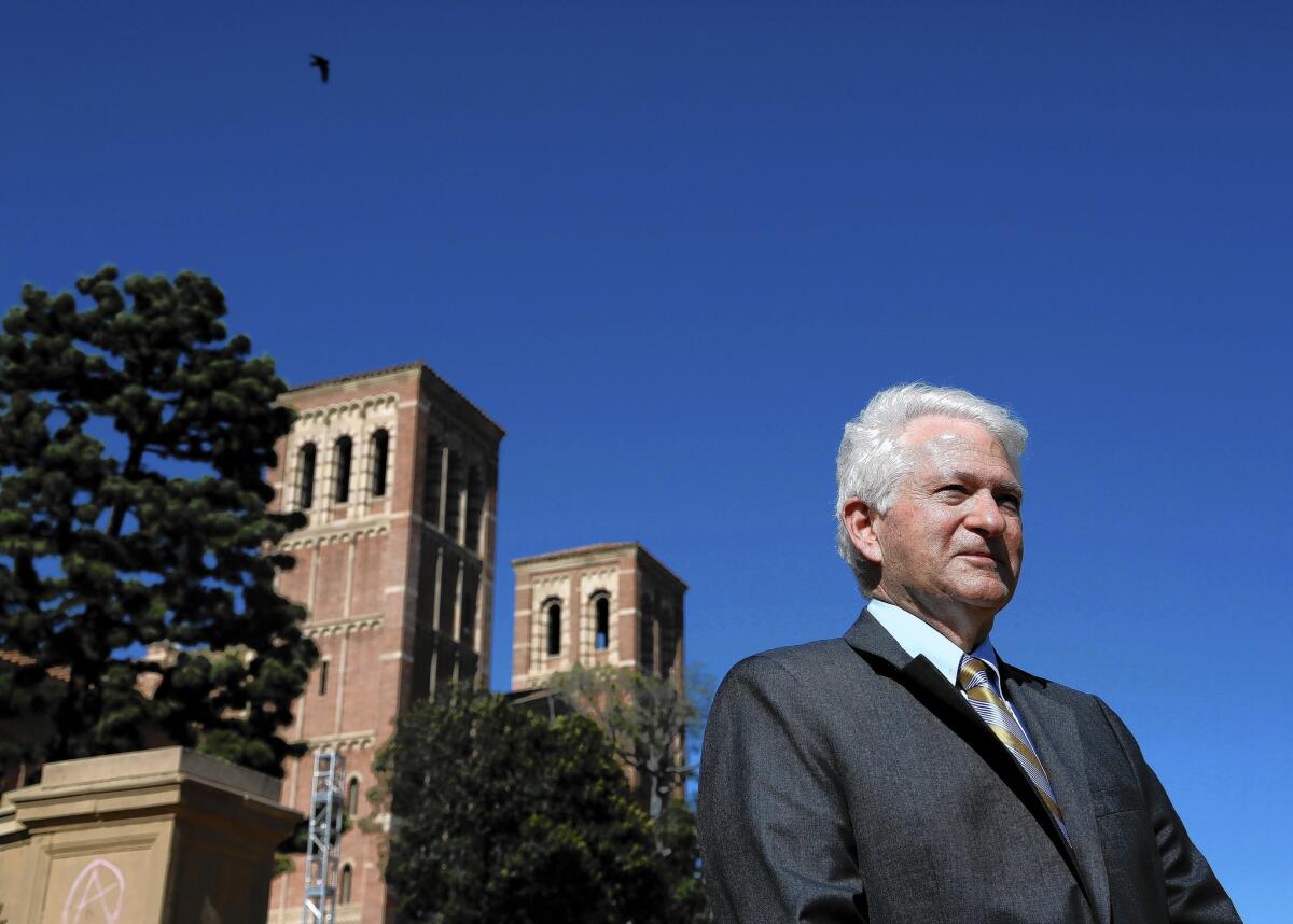 UCLA Chancellor Gene Block near Royce Hall on campus. Block says UCLA is often the only one listed in the world's top dozen research universities that was founded in the 20th century.