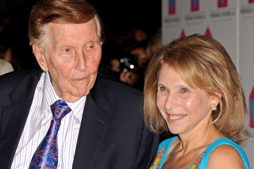 Sumner Redstone and daughter Shari Redstone are seen in Beverly Hills in 2012.