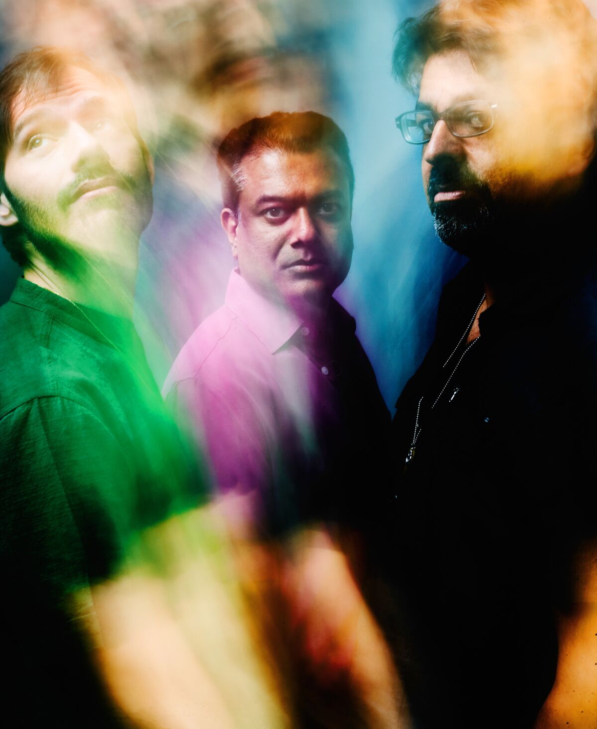 The members of the band Indo-Pak Coalition are, from left, drummer and percussionist Dan Weiss, saxophonist Rudresh Mahanthappa and guitarist Rez Abbasi.