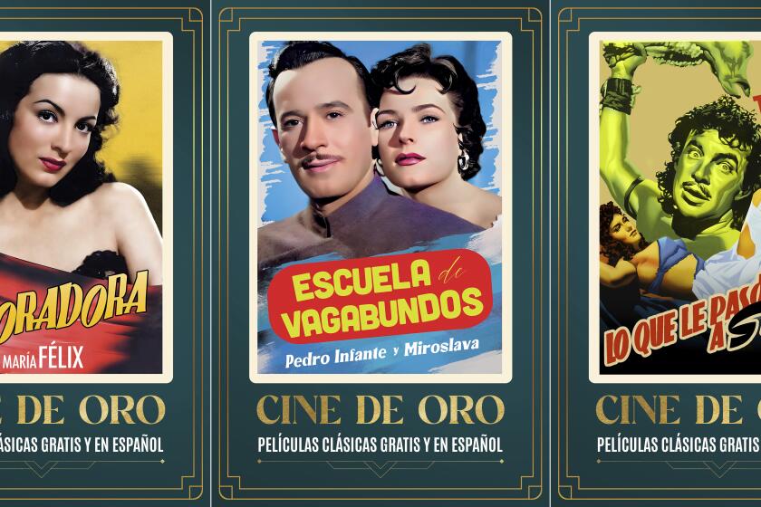 Esta combinación de fotografías proporcionadas por Canela TV muestra el arte promocional de la película "La devoradora" de 1946, izquierda, "Escuela de vagabundos" de 1955, centro, y "Lo que le pasó a Sansón" de 1955 parte de la colección Cine de Oro. (Canela TV vía AP)