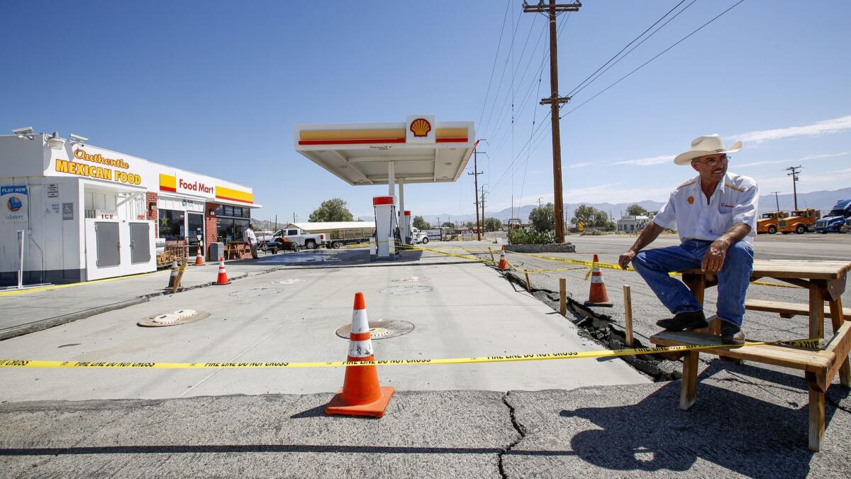 ROGER SANDOVAL, 60, is afraid he might have to close his Shell gas station in Trona, Calif., which suffered major damage to its holding tanks in the recent 7.1 magnitude quake that struck in the Mojave Desert.