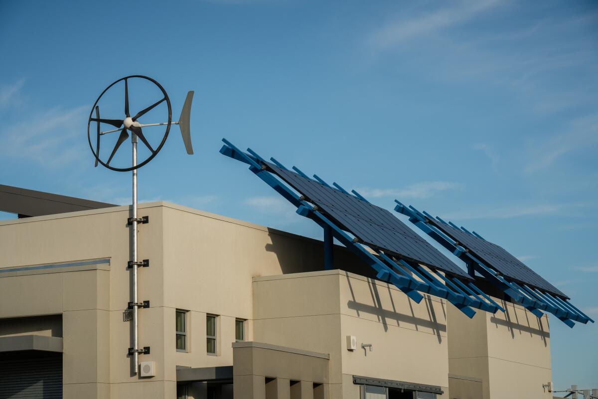 Solar panels on the roof of a high school