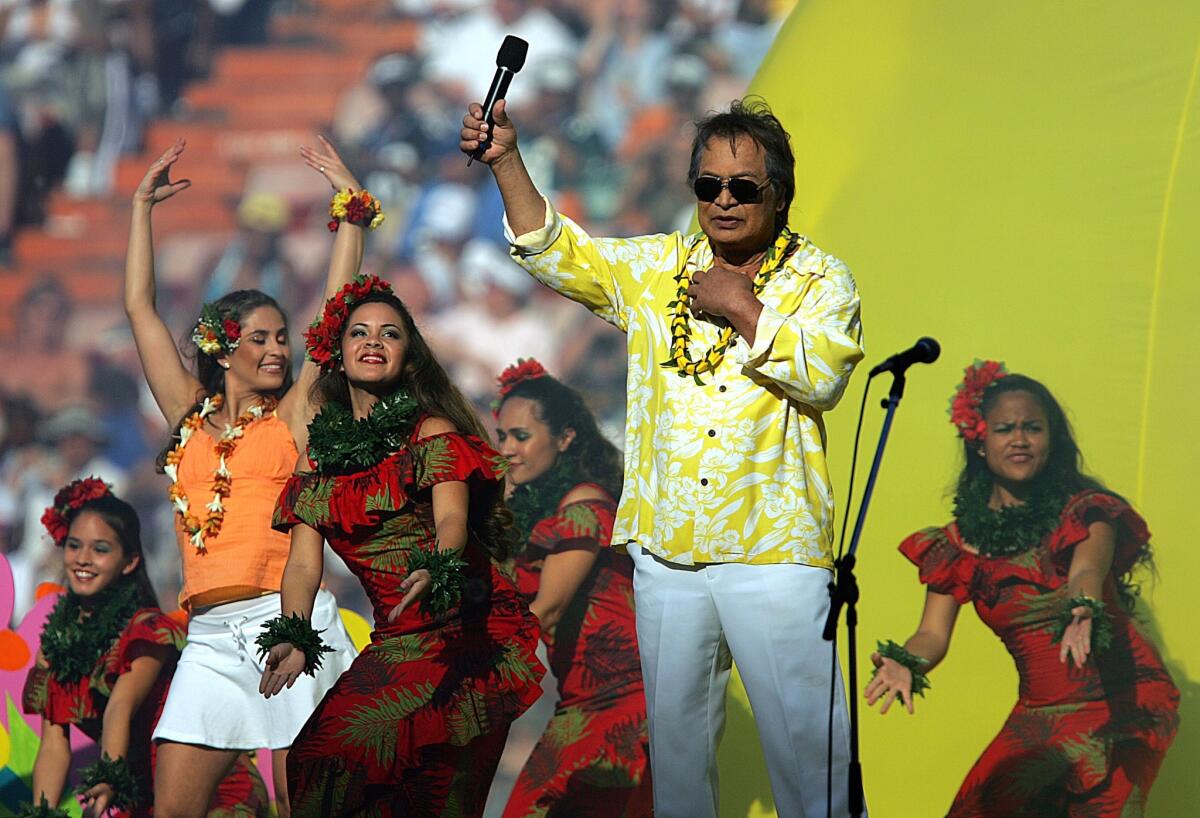 Don Ho sings at the 2005 Pro Bowl at Aloha Stadium in Honolulu.