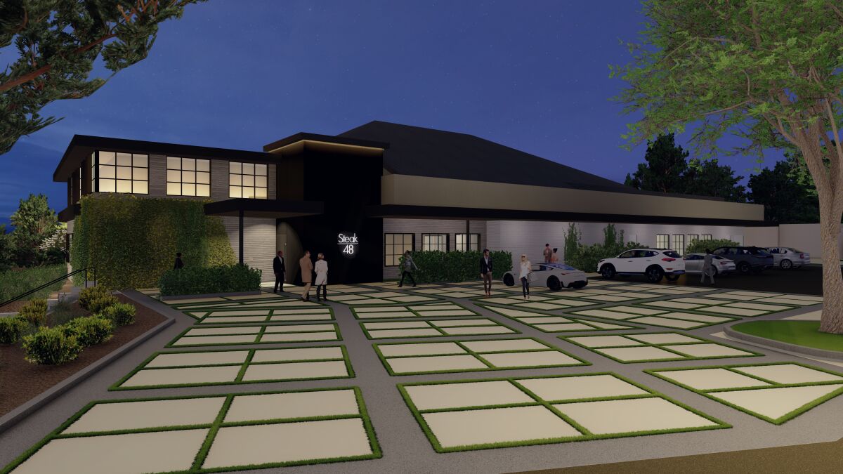 A rendering of the front entry for Steak 48.
