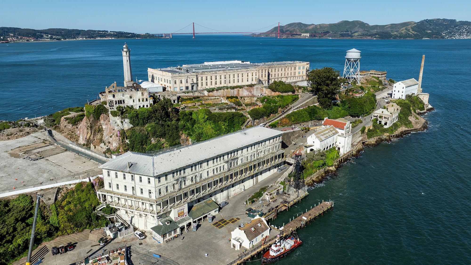 Aerial view of Alcatraz Island in the San Francisco Bay.