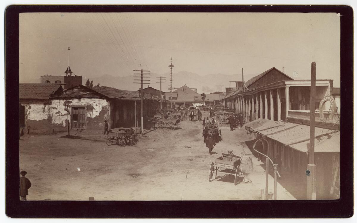 Sepia old-timey photo shows Chinese Quarter in 1885 L.A.