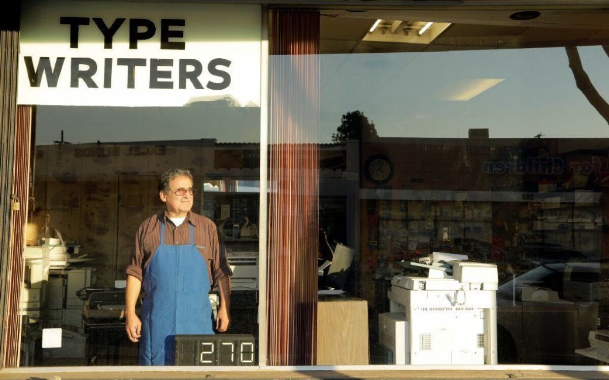 Martin Quezada Quezada took over the shop in the mid-1990s. It wasn’t long before computers were supplanting the typewriter. Though he’s held on, business gets leaner every year, the new interest notwithstanding.