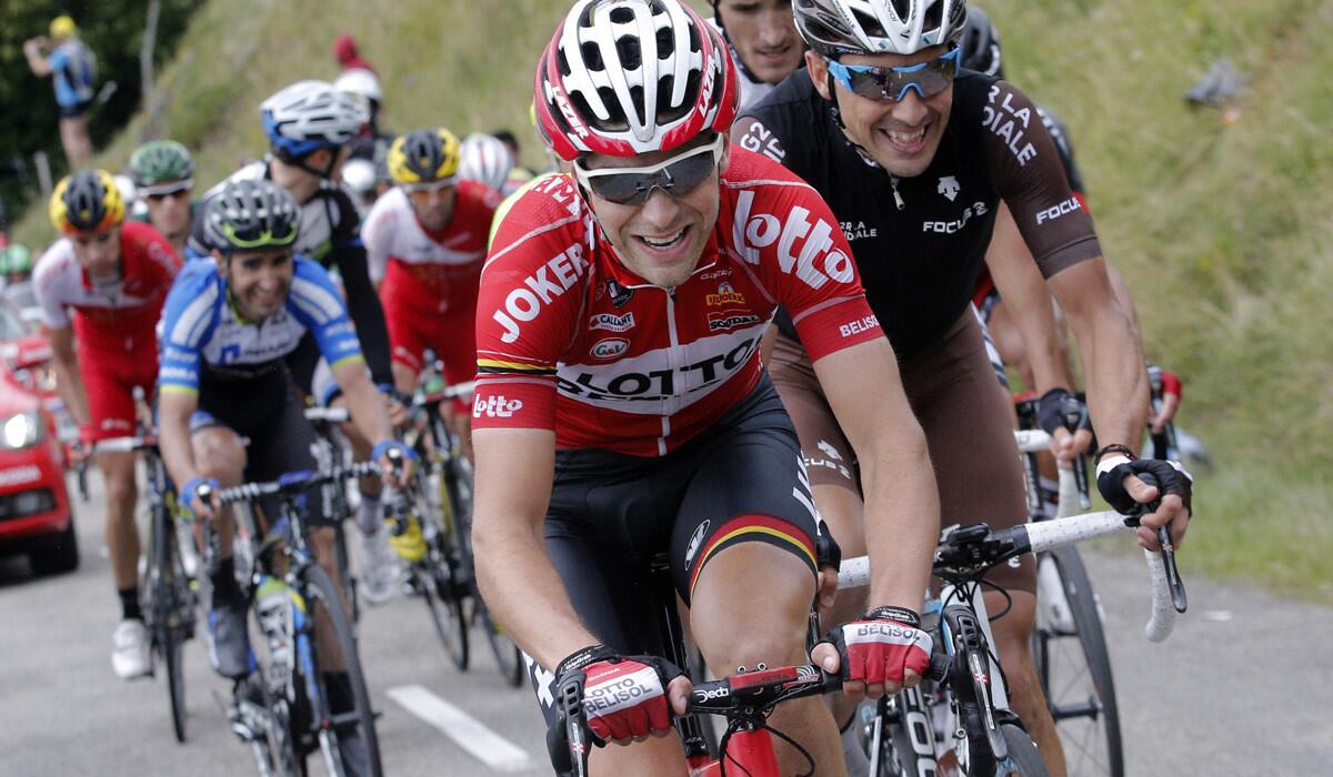 Tony Gallopin of France leads the breakaway group during the ninth stage of the Tour de France on Sunday.