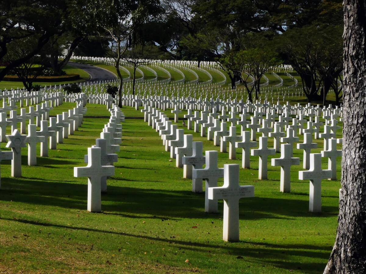 The Manila American Cemetery has more than 17,000 marble headstones for Americans killed in the Pacific war. 