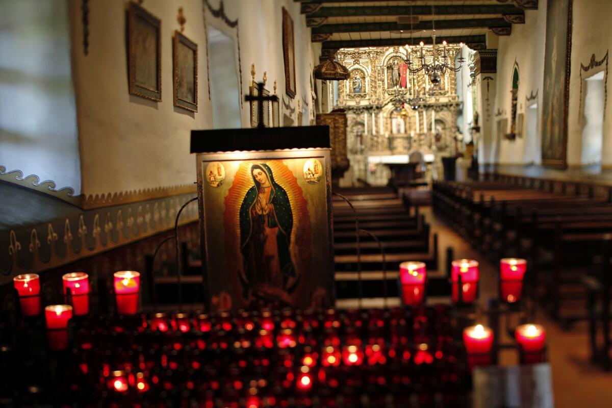 The interior of the Serra Chapel, another structure named after Father Junipero Serra. This might be the last building in which Serra administered sacraments.