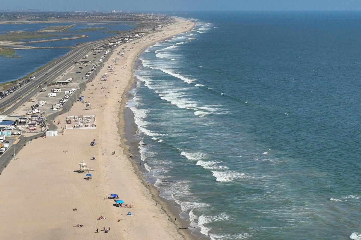 An arial view of Bolsa Chica State Beach in Huntington Beach