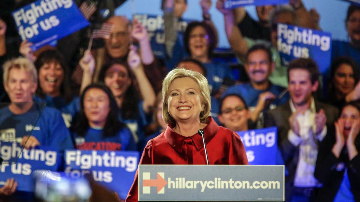 Hillary Clinton speaks at Caesars Palace in Las Vegas after winning Nevada's Democratic caucuses Saturday.