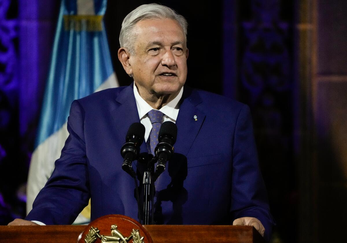Mexico's President Andres Manuel Lopez Obrador speaks during a press conference