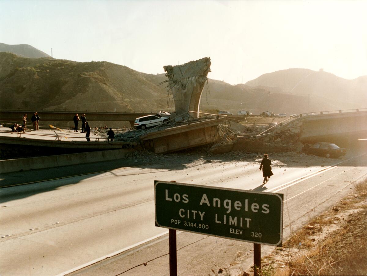 A freeway destroyed by an earthquake