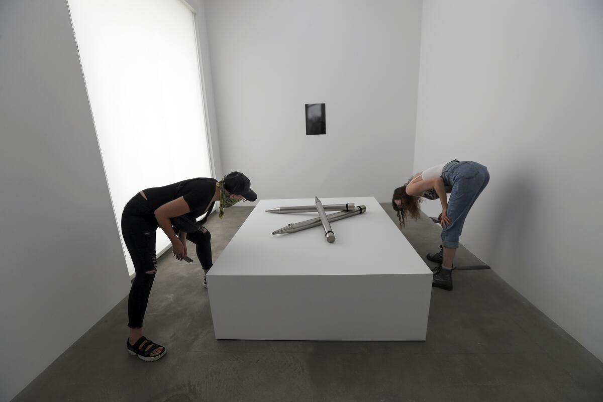 Anabel Romero and Christina Ward at the Susan Philipsz show at Tanya Bonakdar Gallery.
