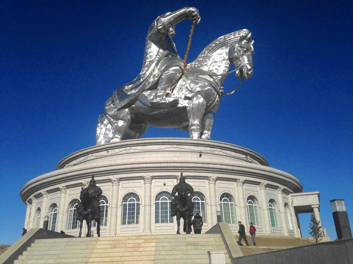 A 131-foot-tall stainless steel statue of Genghis Khan was built in 2009 by a Mongolian tour company.