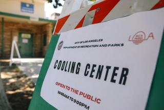 Panorama City, CA - July 03: Signage directs people to an "augmented" cooling centers to help people escape the heat in what is expected to be an excessively hot Fourth of July weekend at the Mid-Valley Senior Citizen Center on Wednesday, July 3, 2024 in Panorama City, CA. (Dania Maxwell / Los Angeles Times)