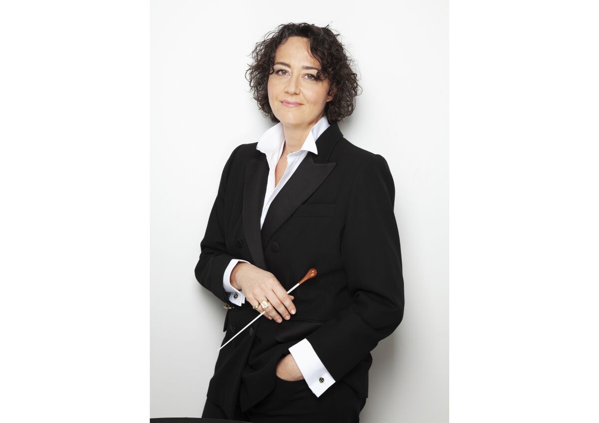 This undated image released by the Atlanta Symphony Orchestra shows Nathalie Stutzmann, the French-born contralto turned conductor, who will succeed Robert Spano as music director of the Atlanta Symphony Orchestra starting with the 2022-23 season. (Simon Fowler/Atlanta Symphony Orchestra via AP)