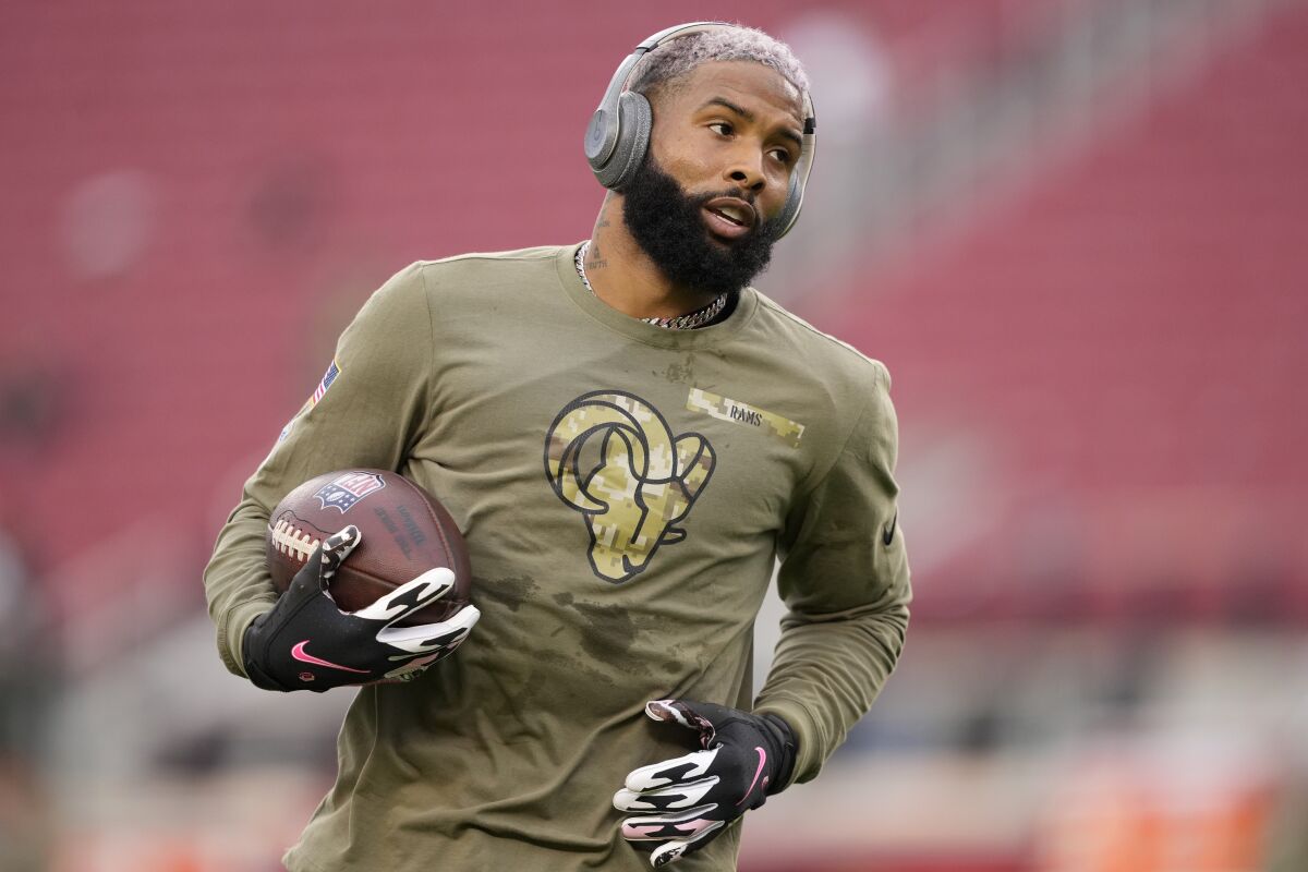 Rams wide receiver Odell Beckham Jr. warms up before a loss to the San Francisco 49ers on Nov. 15.