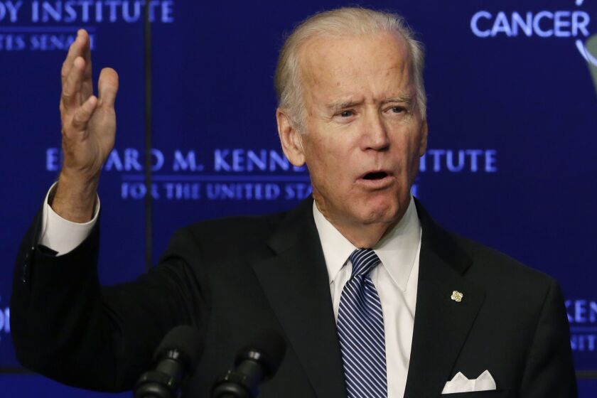 Vice President Joe Biden speaks at the Edward M. Kennedy Institute for the United States Senate, Wednesday, Oct. 19, 2016 in Boston, about the White House's cancer "moonshot" initiative — a push to throw everything at finding a cure within five years. (AP Photo/Elise Amendola)