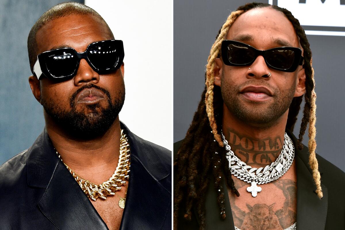 Ye, left, and Ty Dolla $ign, both in black sunglasses and chain necklaces