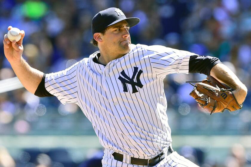 New York Yankees pitcher Nathan Eovaldi pitches against the Tampa Bay Rays during the first inning on Saturday.