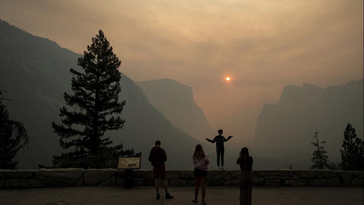 Smoke from the Ferguson fire fills Yosemite Valley in late July. The fire has made the air quality worse than in Beijing.