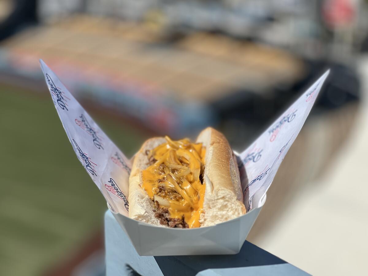 The Philly Cheesesteak Sandwich is shown at Dodger Stadium.
