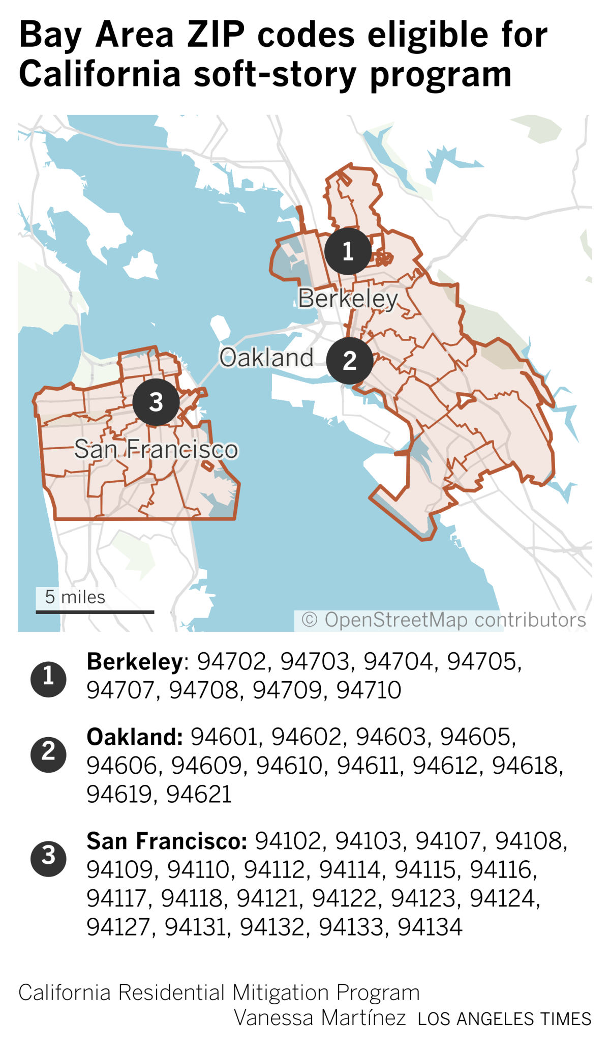 Map of zip codes in Berkeley, Oakland and San Francisco where homeowners are eligible for retrofitting grants.