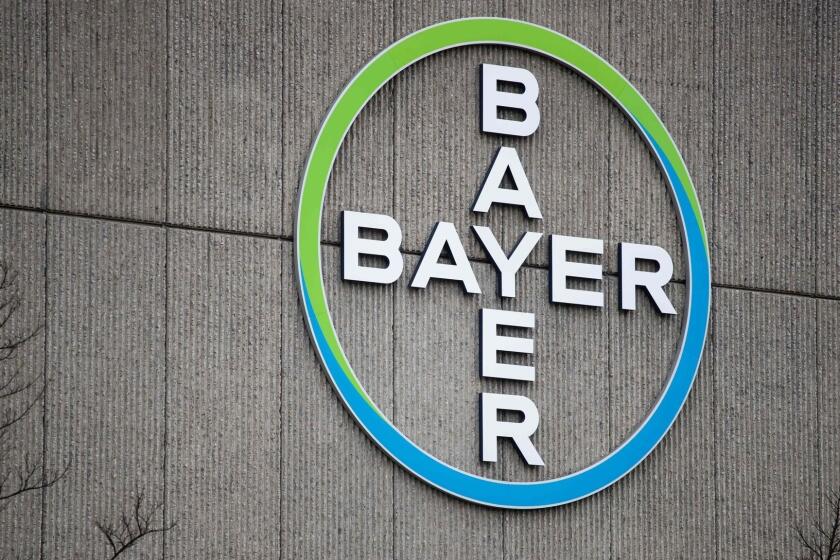 (FILES) In this file photo taken on March 20, 2019, shows the logo of German chemicals and pharmaceuticals giant Bayer on a wall at the group's coumpound in Berlin. - A jury in California on May 13, 2019 ordered Bayer-owned Monsanto to pay more than $2 billion damages to a couple that sued on grounds the weed killer Roundup caused their cancer, lawyers said. (Photo by Odd ANDERSEN / AFP)ODD ANDERSEN/AFP/Getty Images ** OUTS - ELSENT, FPG, CM - OUTS * NM, PH, VA if sourced by CT, LA or MoD **