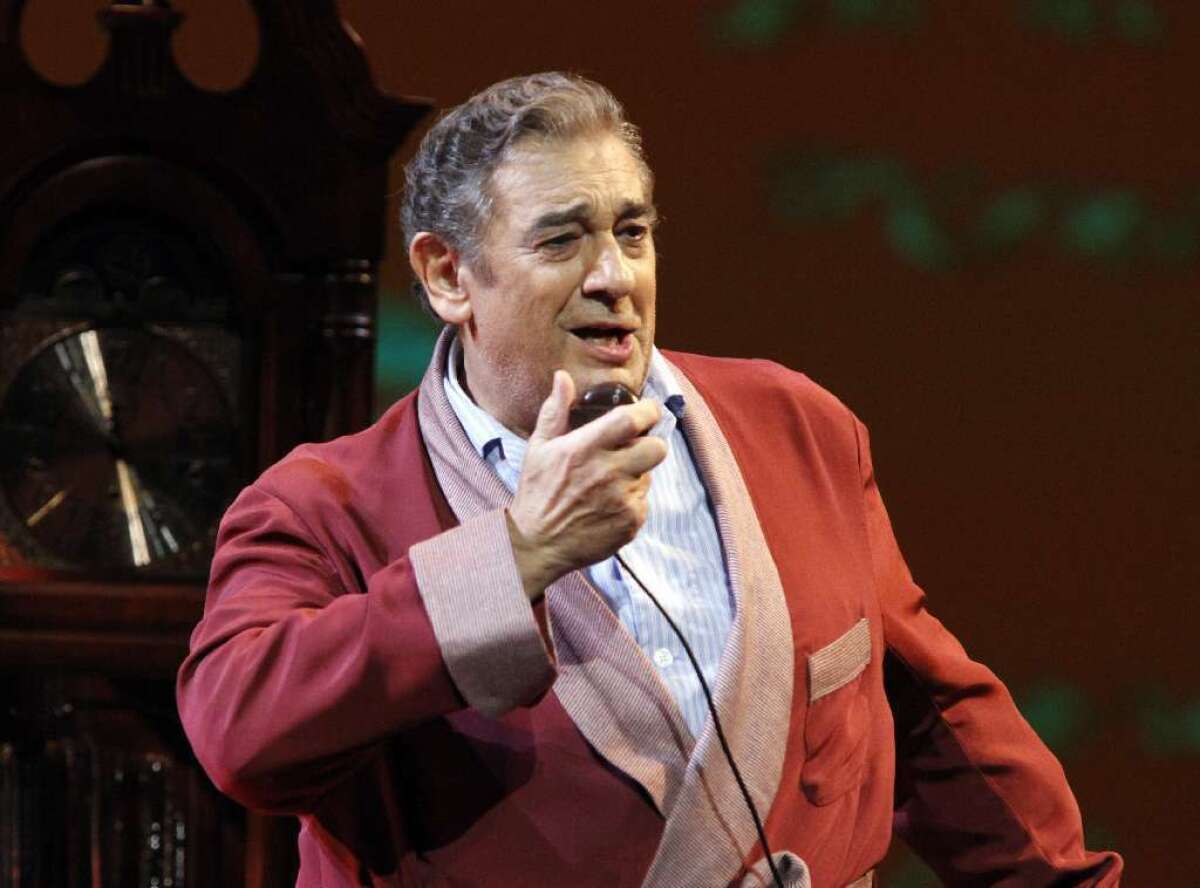 Placido Domingo performing a scene from the opera "Il Postino" at the Dorothy Chandler Pavilion in 2010.